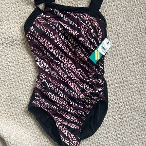 Aqua Green Black and Pink One Piece Swimsuit